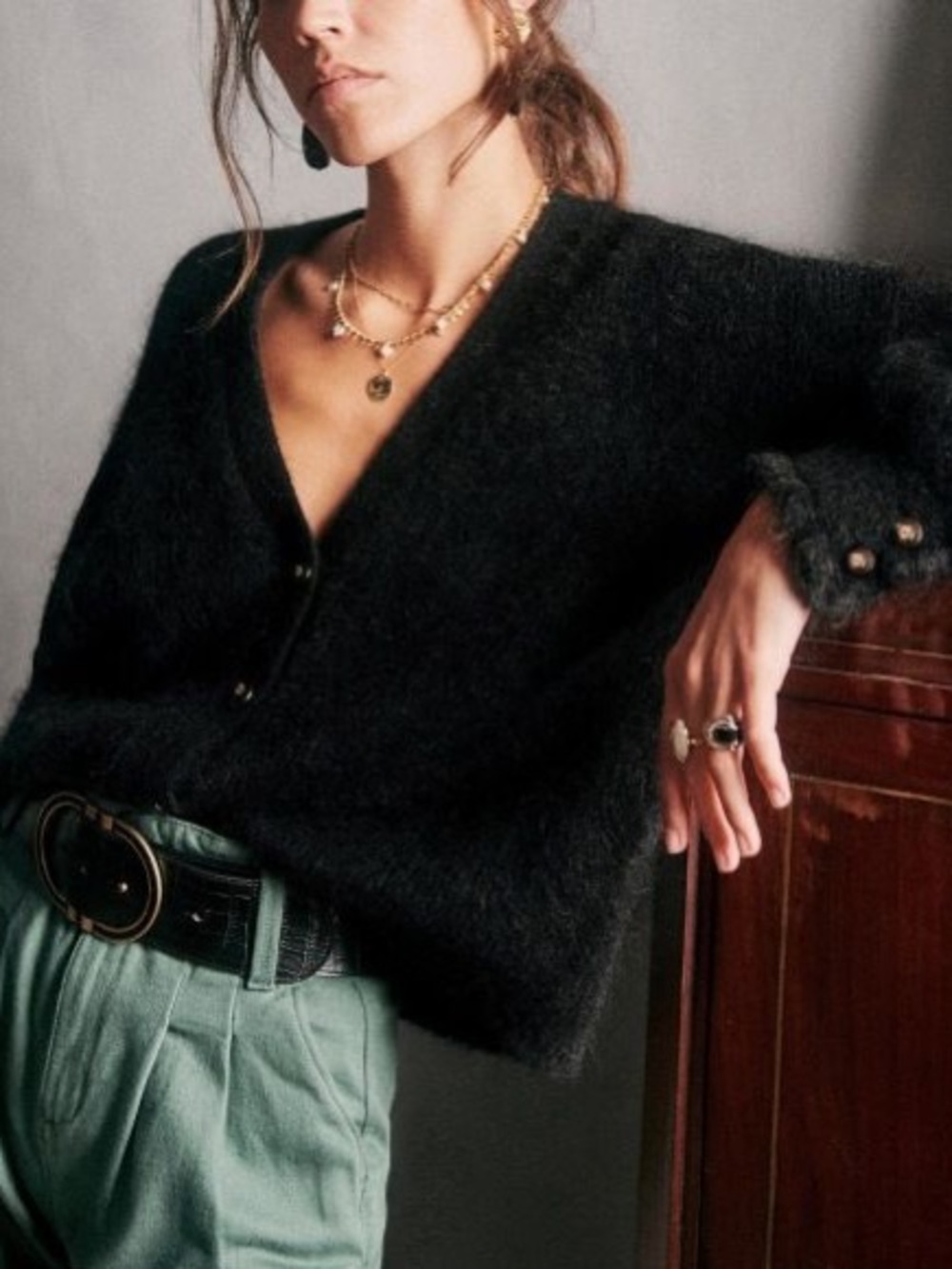 SEZANE Mia Mohair Cardigan Sweater in Black Size Small